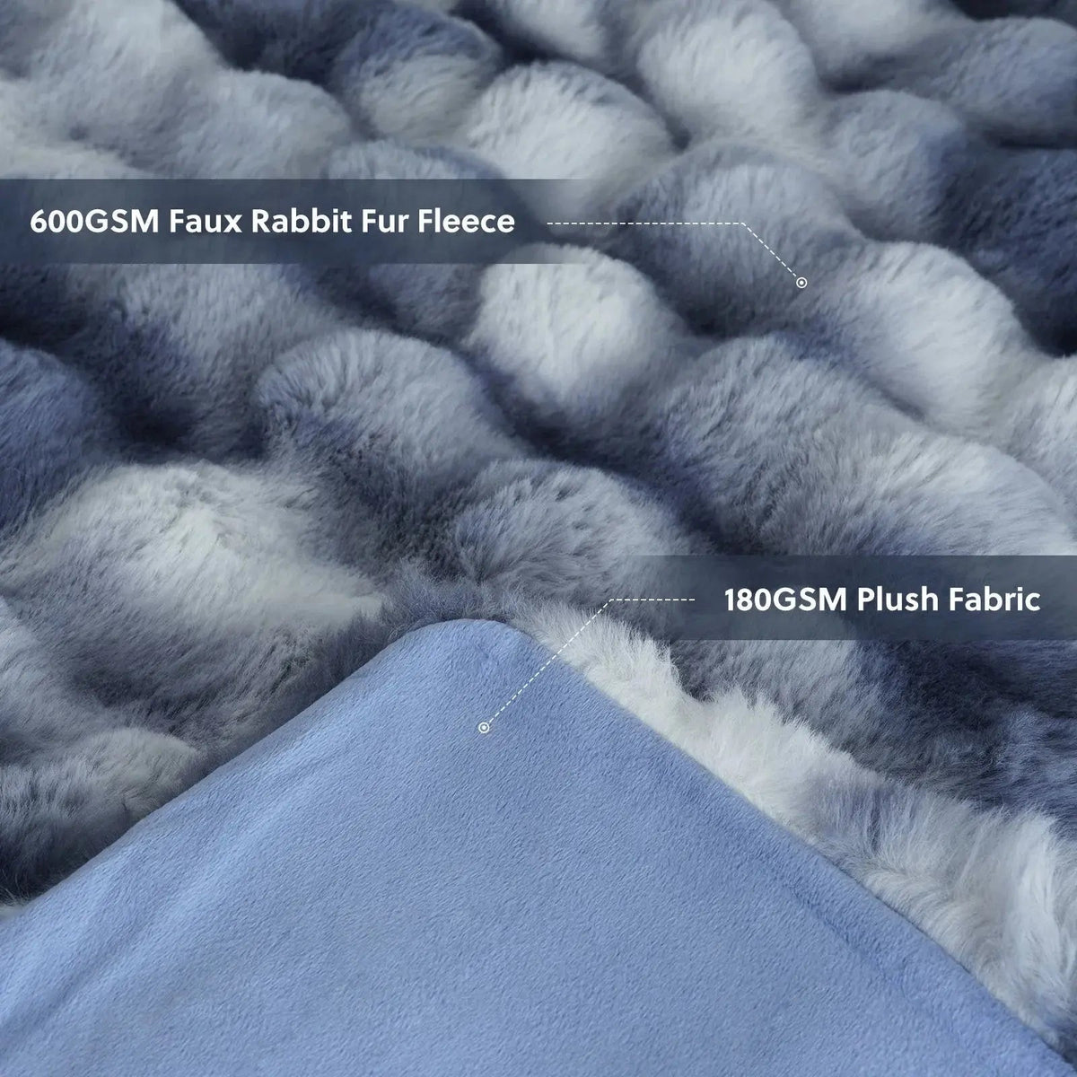 Reversible faux rabbit fur blanket