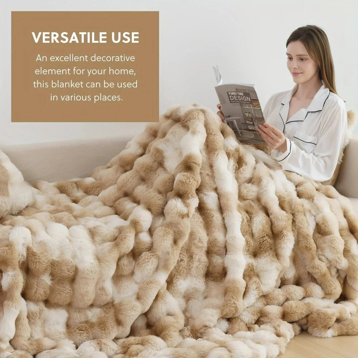 Faux fur blanket on bed