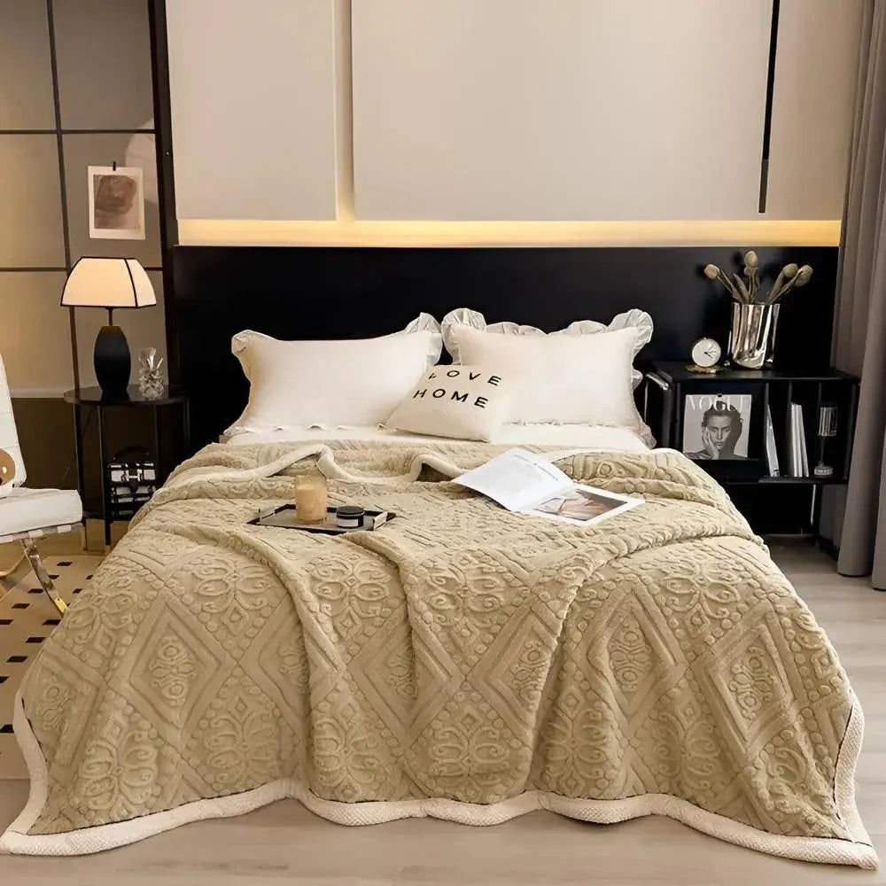 Double-sided breathable blanket on a bed