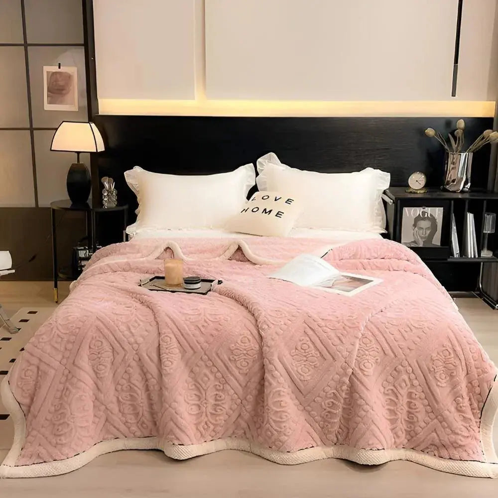 Double-sided blanket draped on sofa