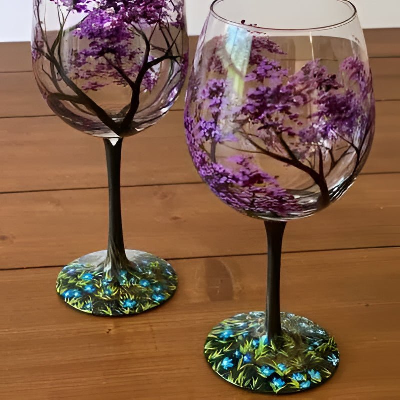 Stemmed wine glass with spring tree