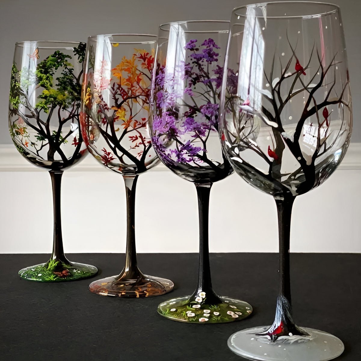 Four seasons stemmed wine glasses set