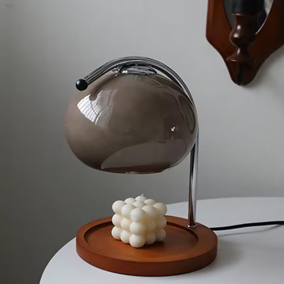 Glass candle warmer lamp with smoke grey shade