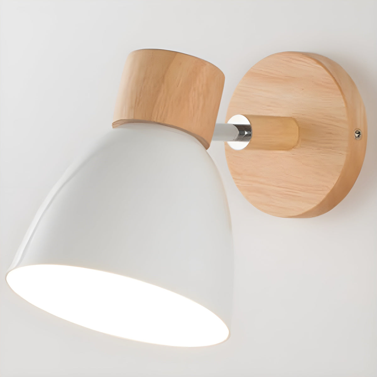 White adjustable reading wall light with wood detail