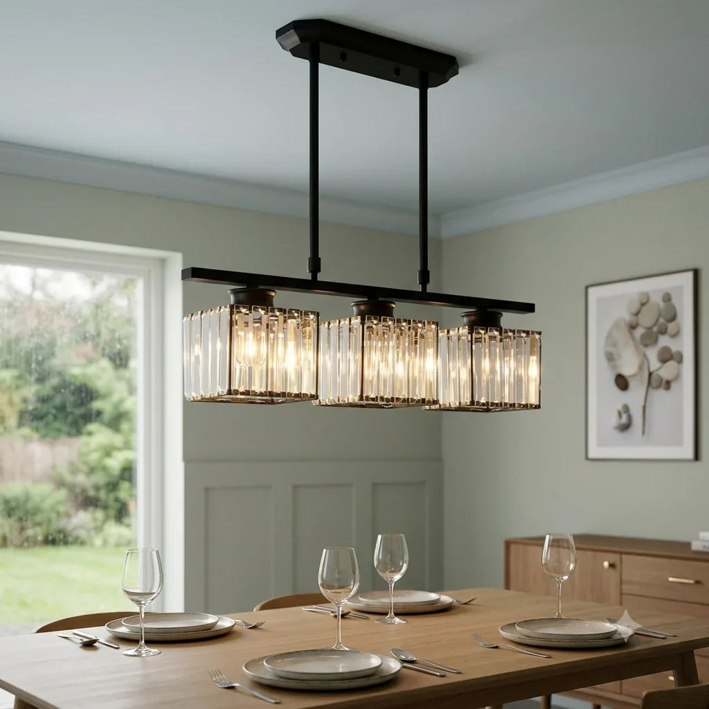 Glass cluster pendant over a kitchen island