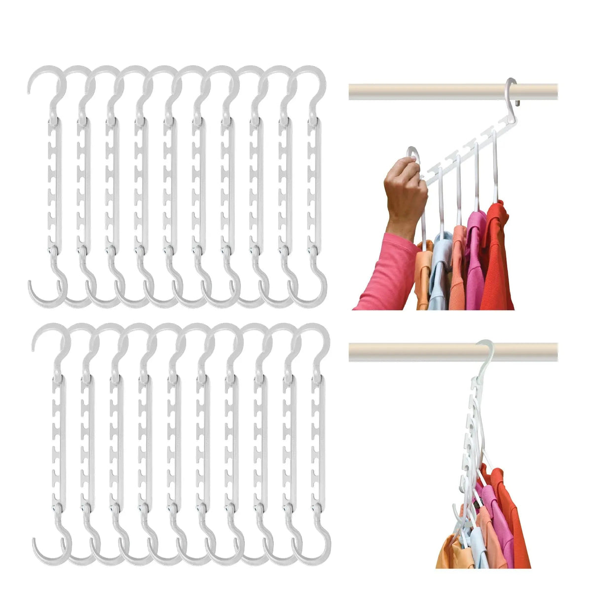 White cascading clothes hangers