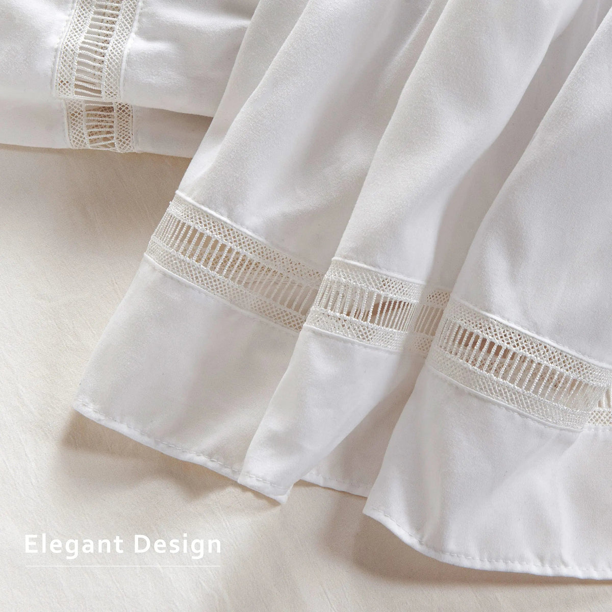 White lace bed skirt close-up