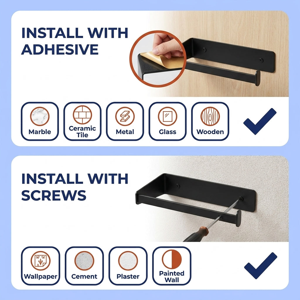 Paper towel holder mounted on tiles