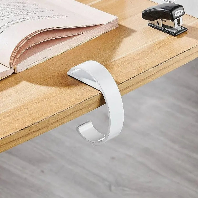 White C-shaped desk bag hook