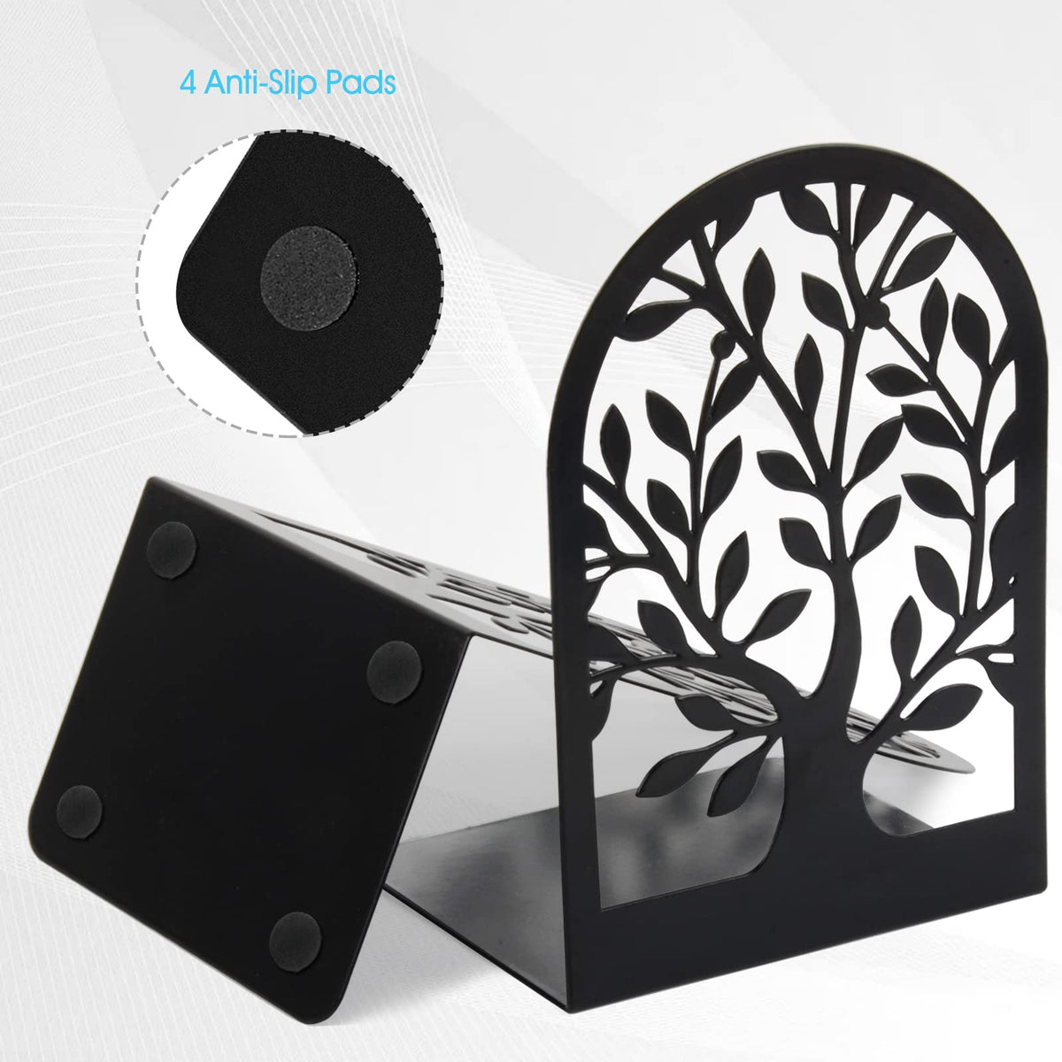 Tree of Life bookends on a bookshelf