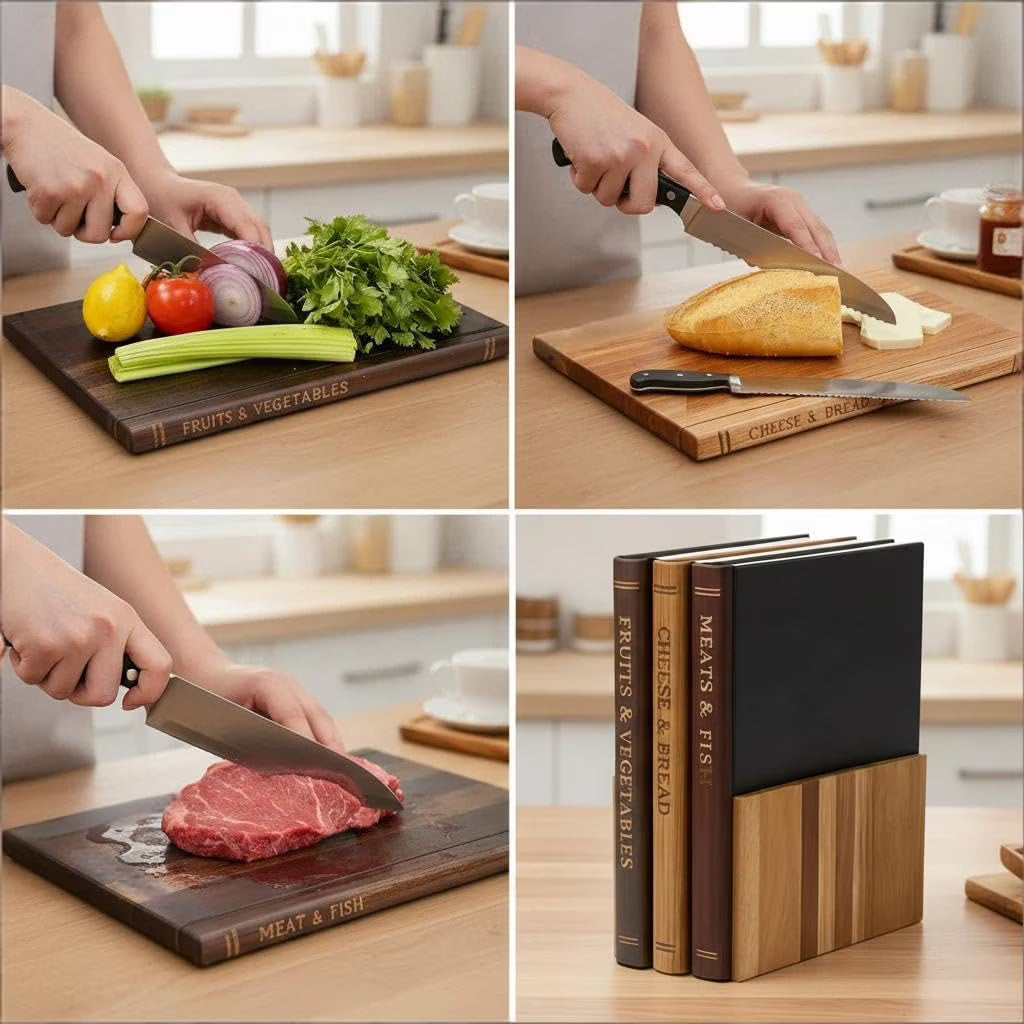 Bamboo chopping board in use with vegetables