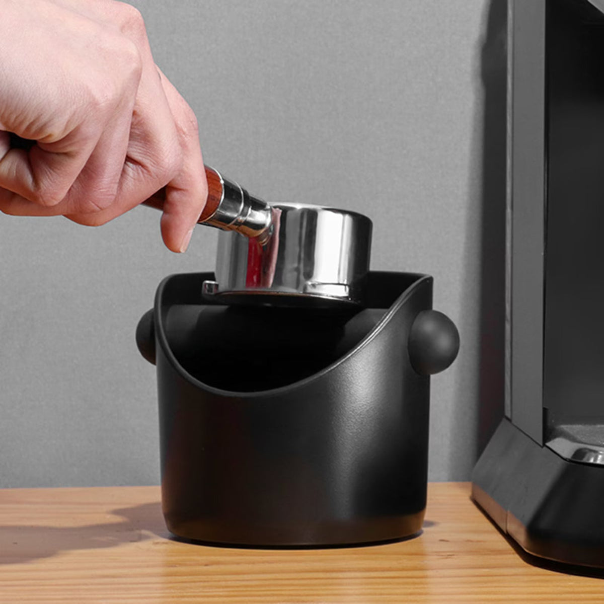 Knock box under espresso machine