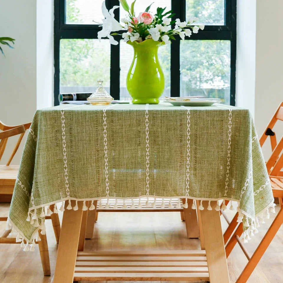 Rectangular tablecloth set for a meal