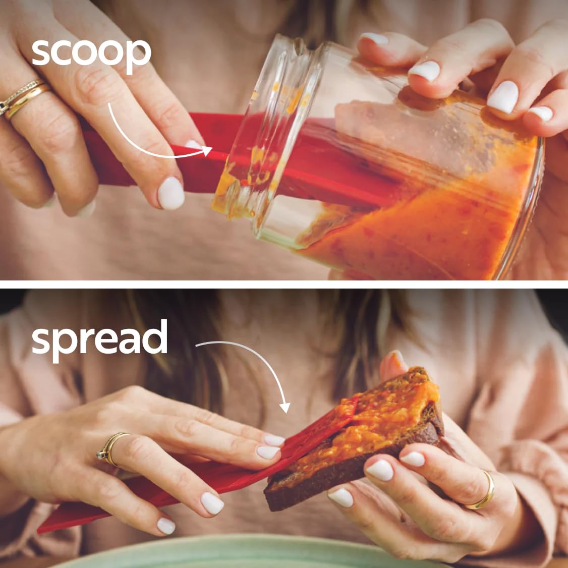 Folding measuring spoons in use
