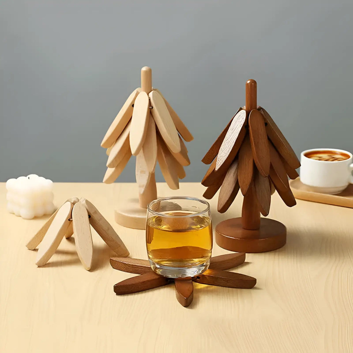 Wooden trivet holding hot pot