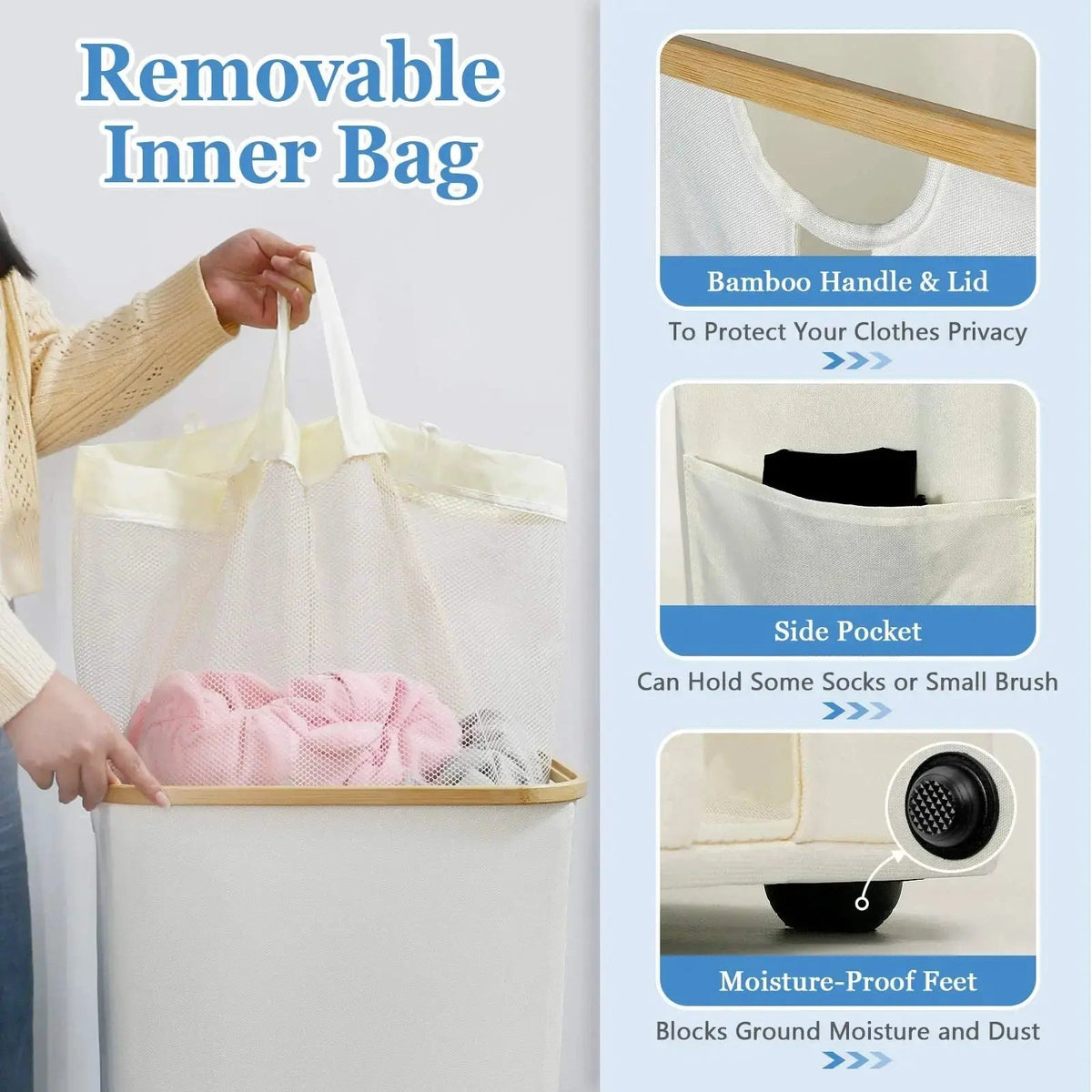 Laundry hamper with removable inner bag