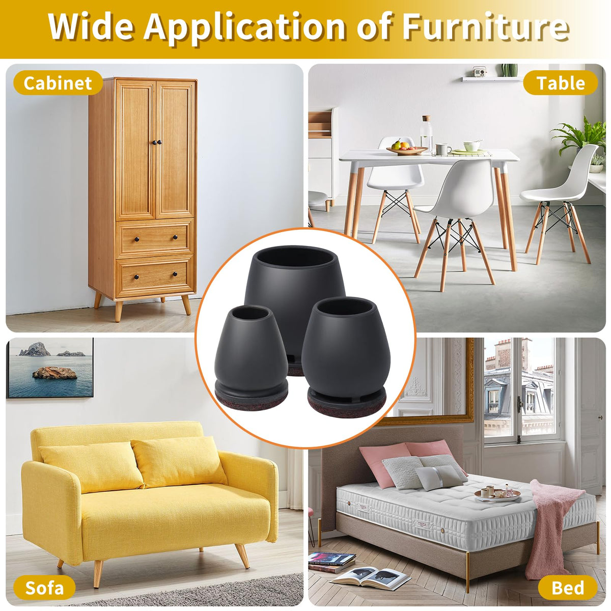 Chair leg protectors protecting wooden floor
