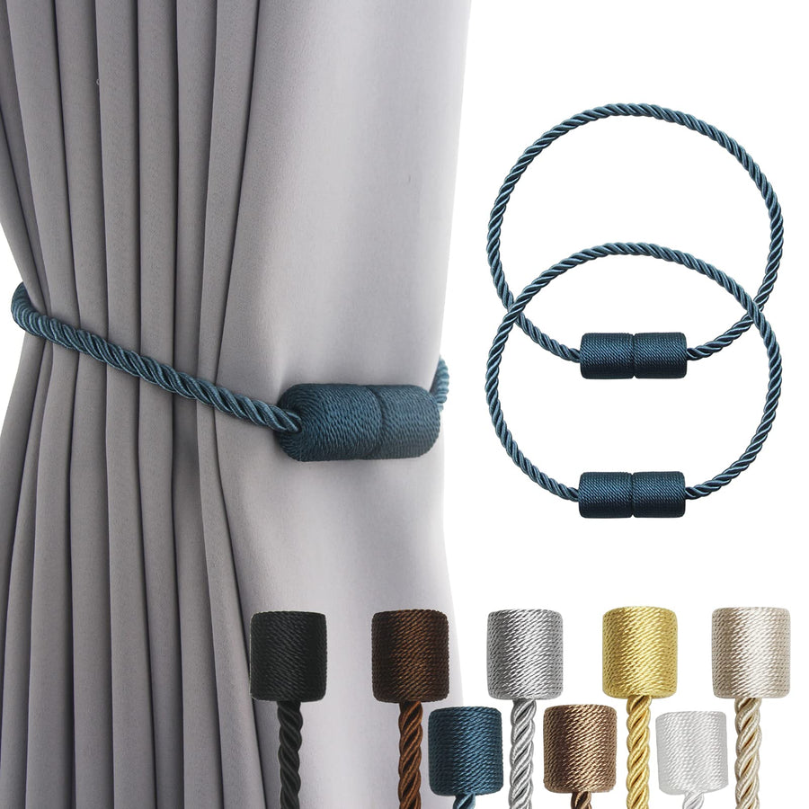 Navy blue magnetic rope curtain tiebacks