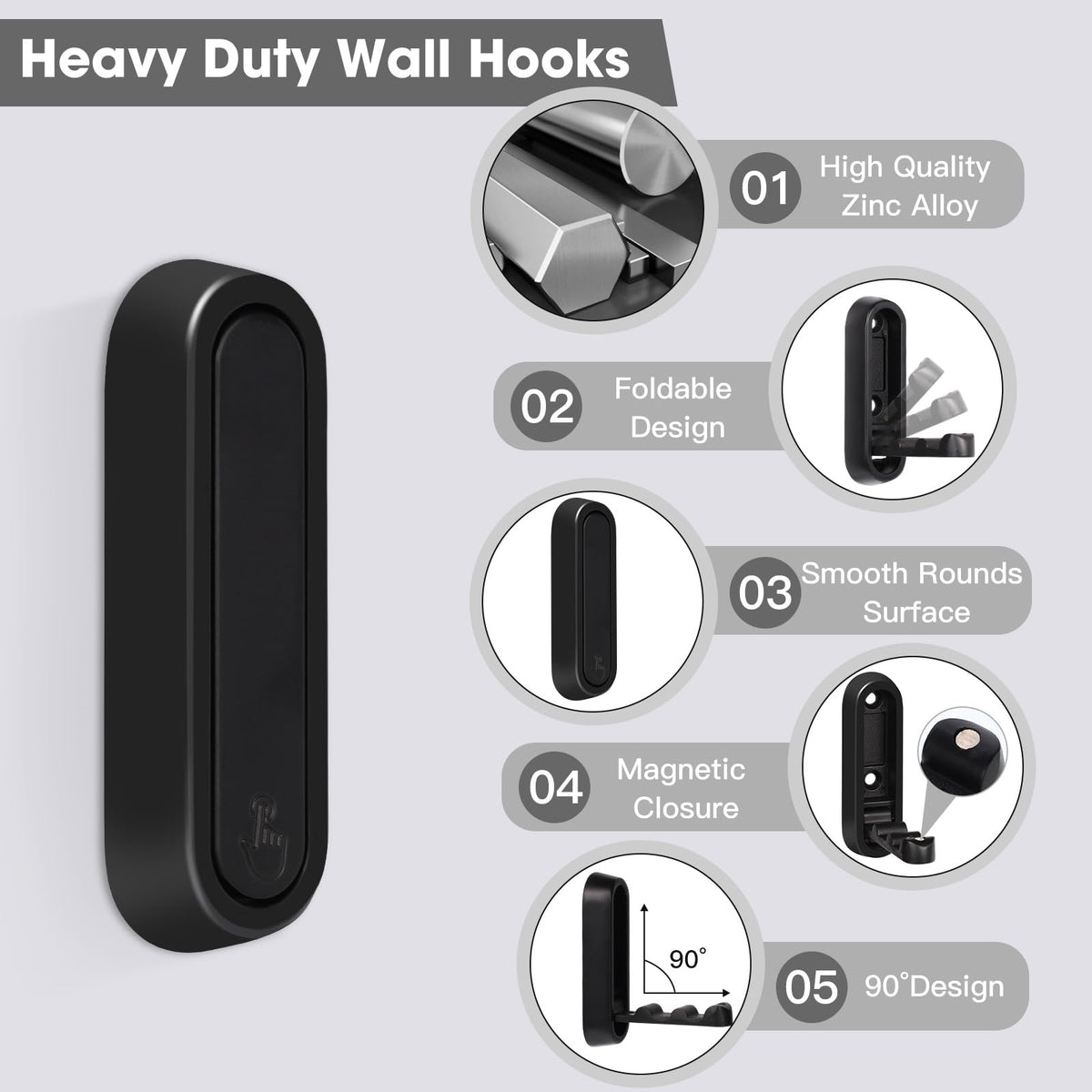 Folding wall hook detail