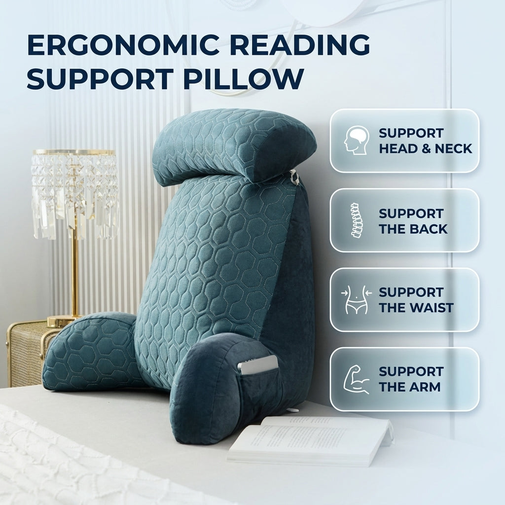 Reading pillow in use on sofa