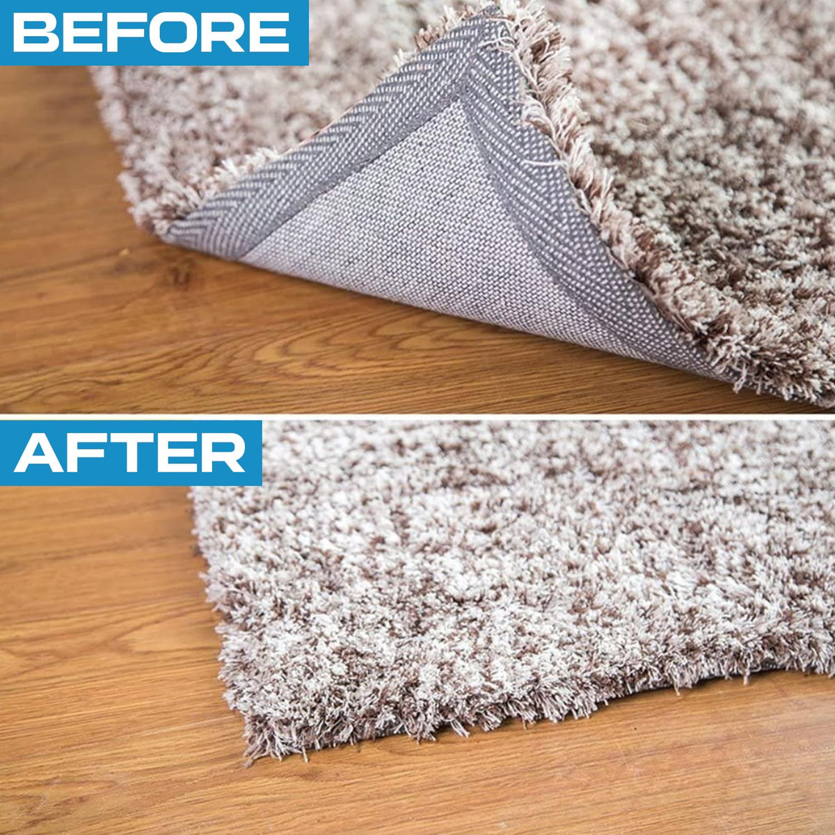 Rug gripper applied to rug corner