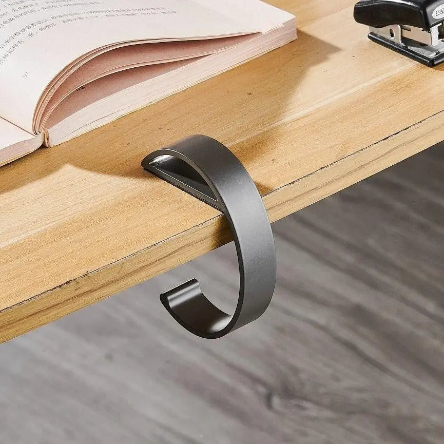 Grey C-shaped desk bag hook