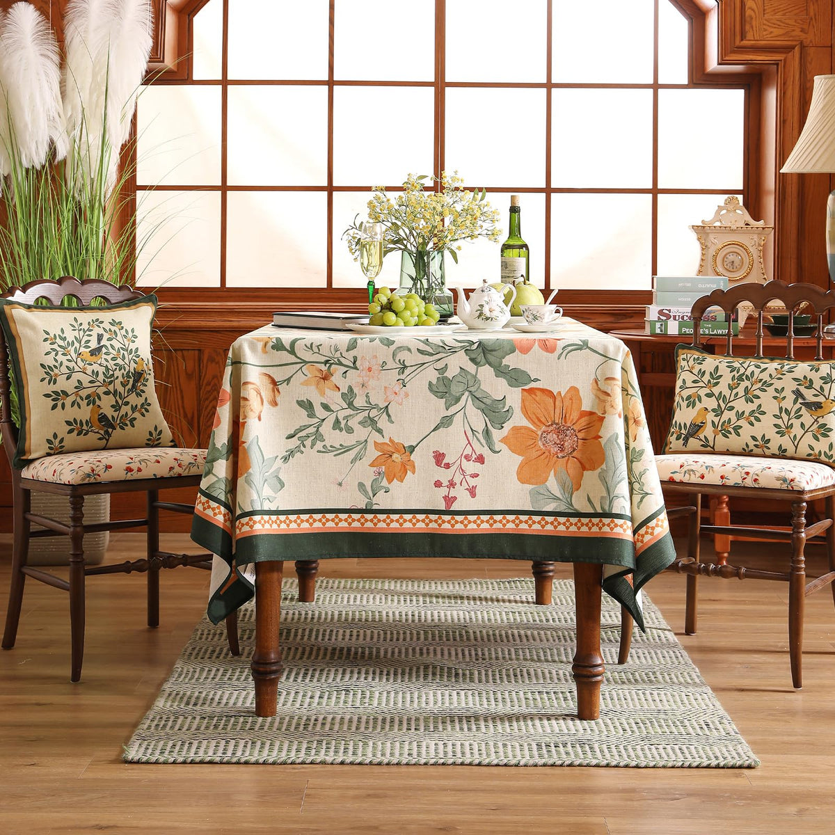 Floral tablecloth set for a meal