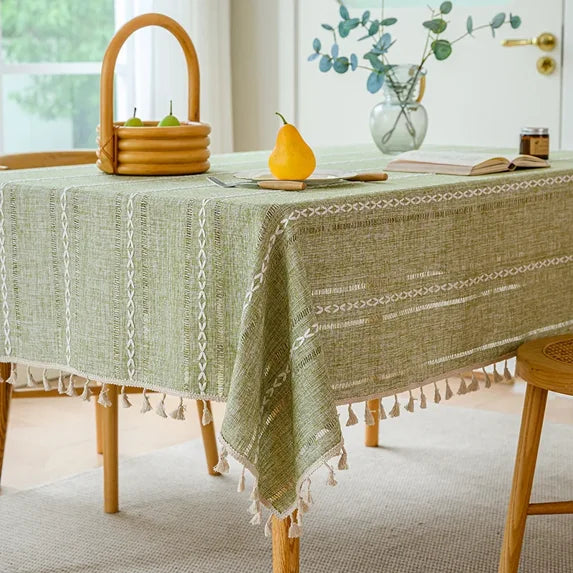 Linen-look tablecloth with hemstitch border