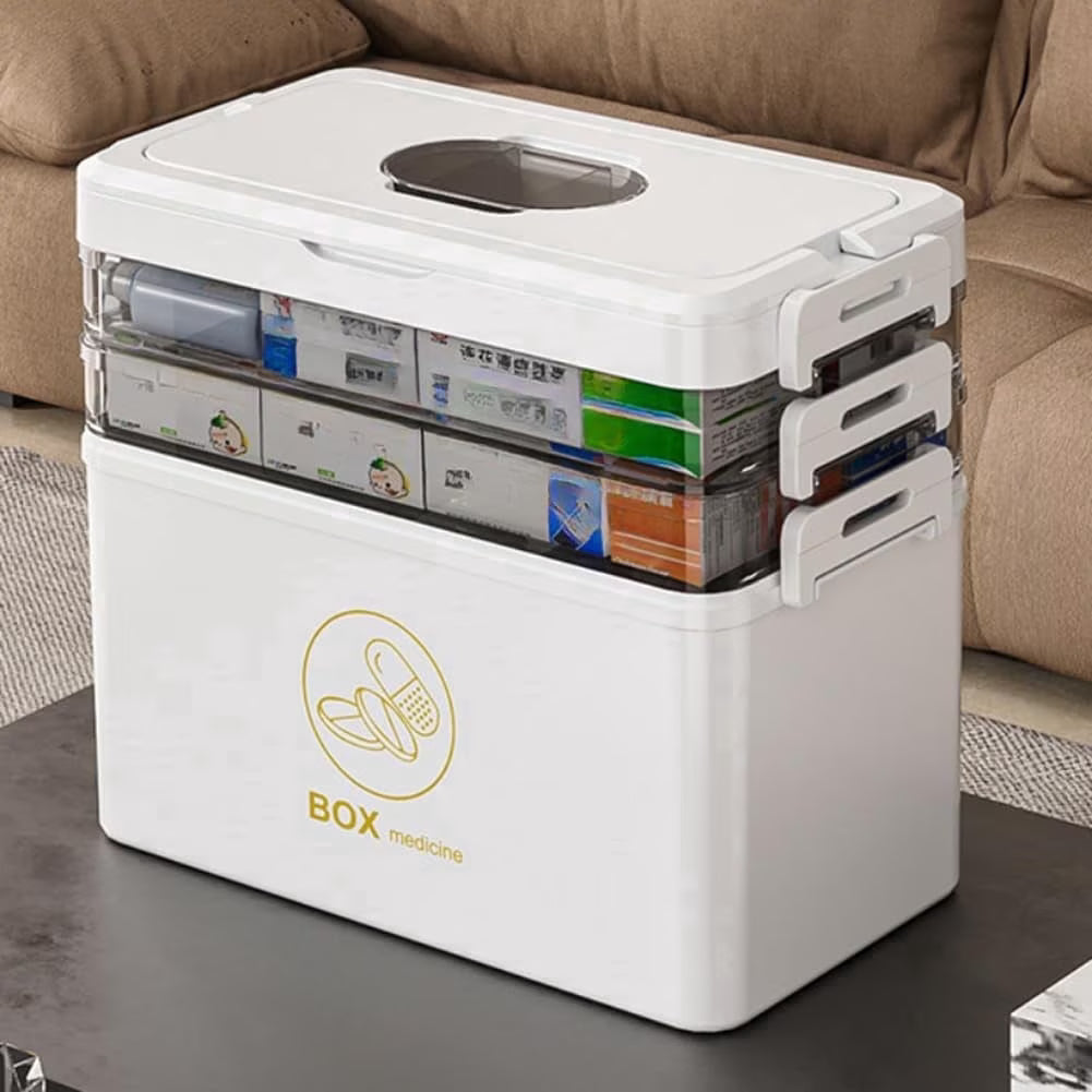 Portable medicine storage box with handle