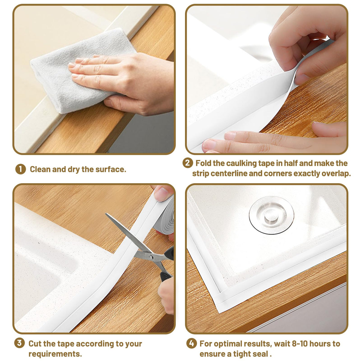 Caulk tape sealing kitchen counter