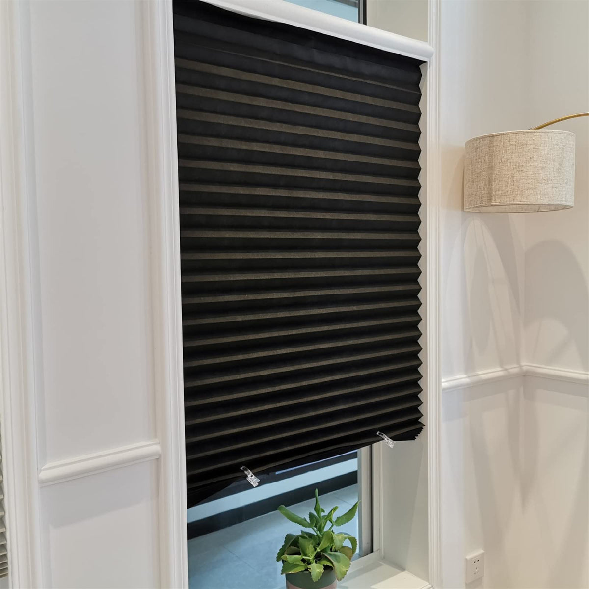 Stick-on blind height adjustment with clips