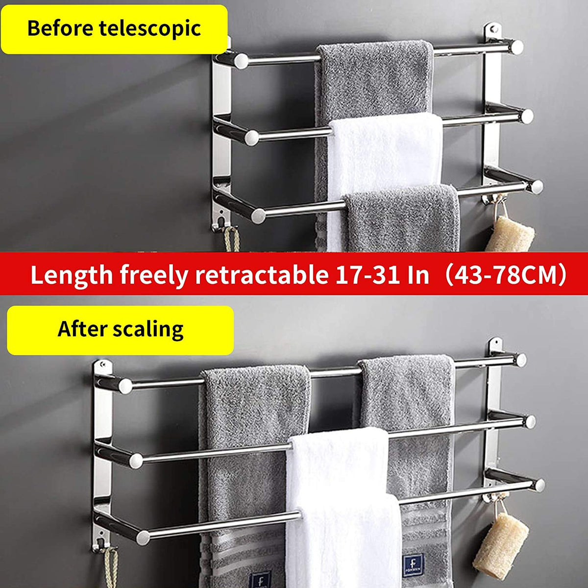Telescopic towel rail extended