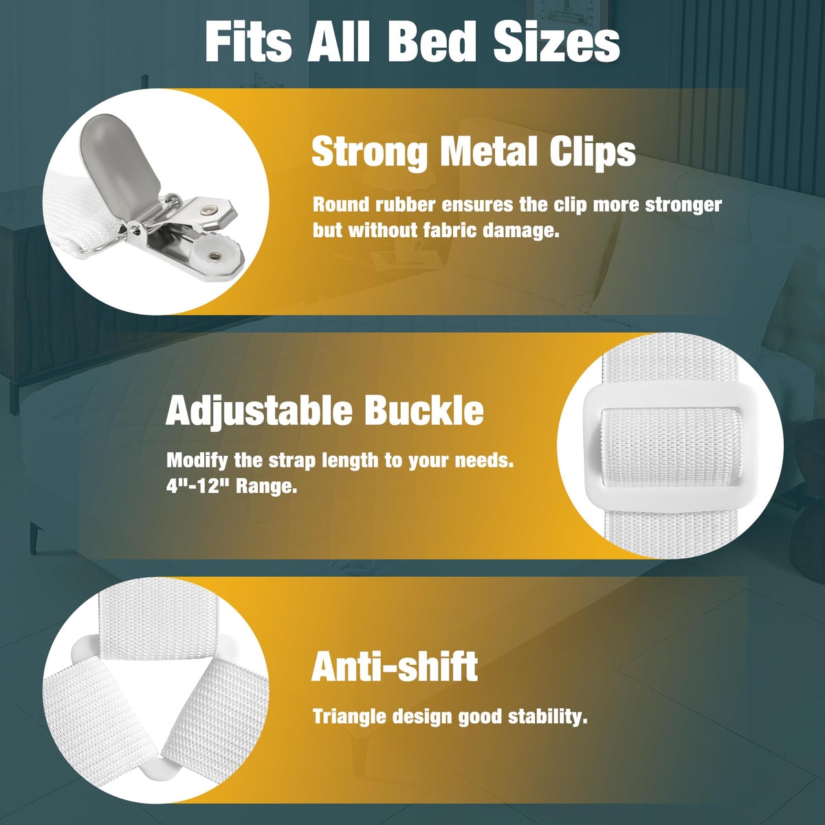 Sheet straps keeping a bed sheet smooth