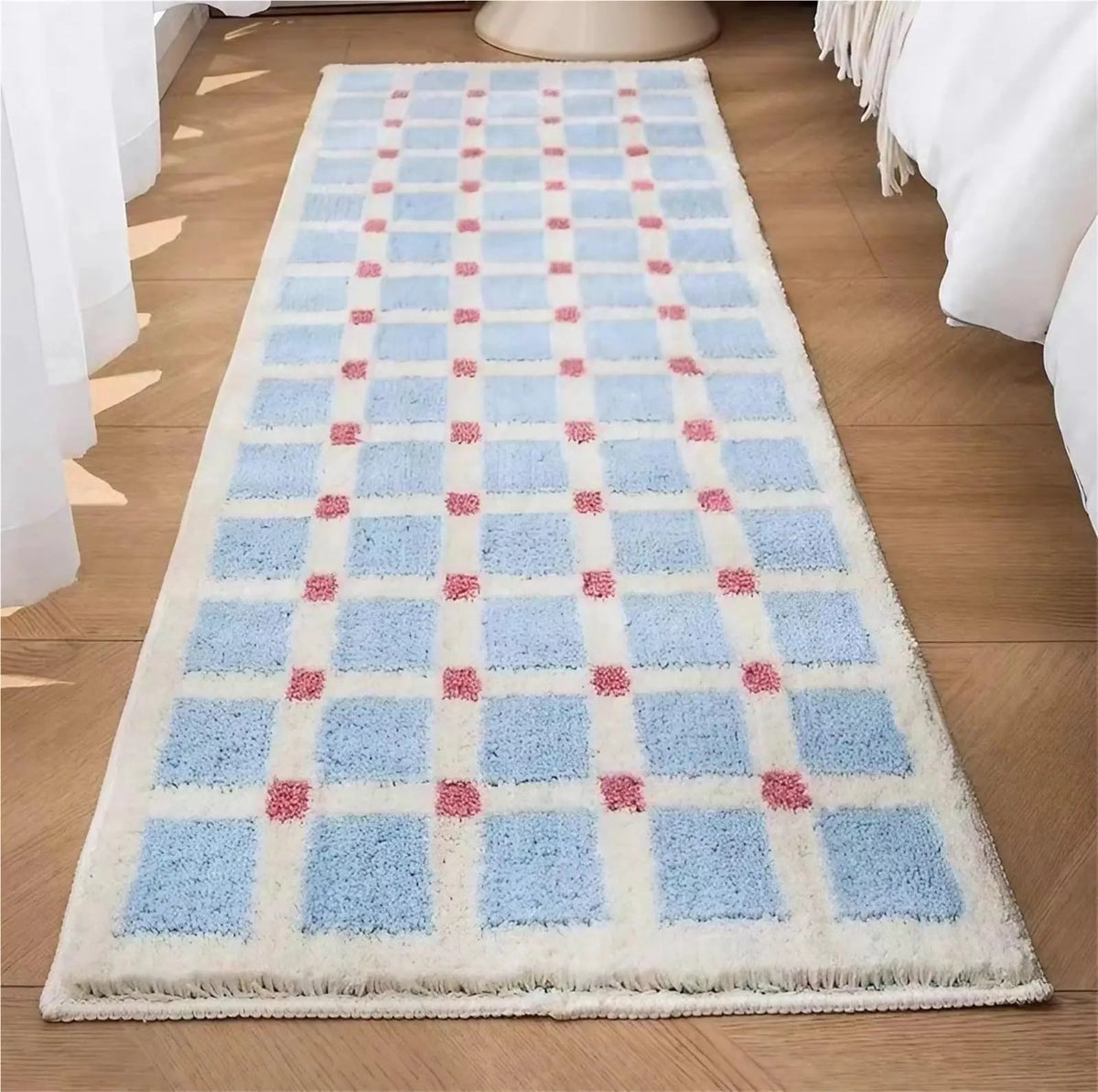 Geometric bath mat in Blue Check