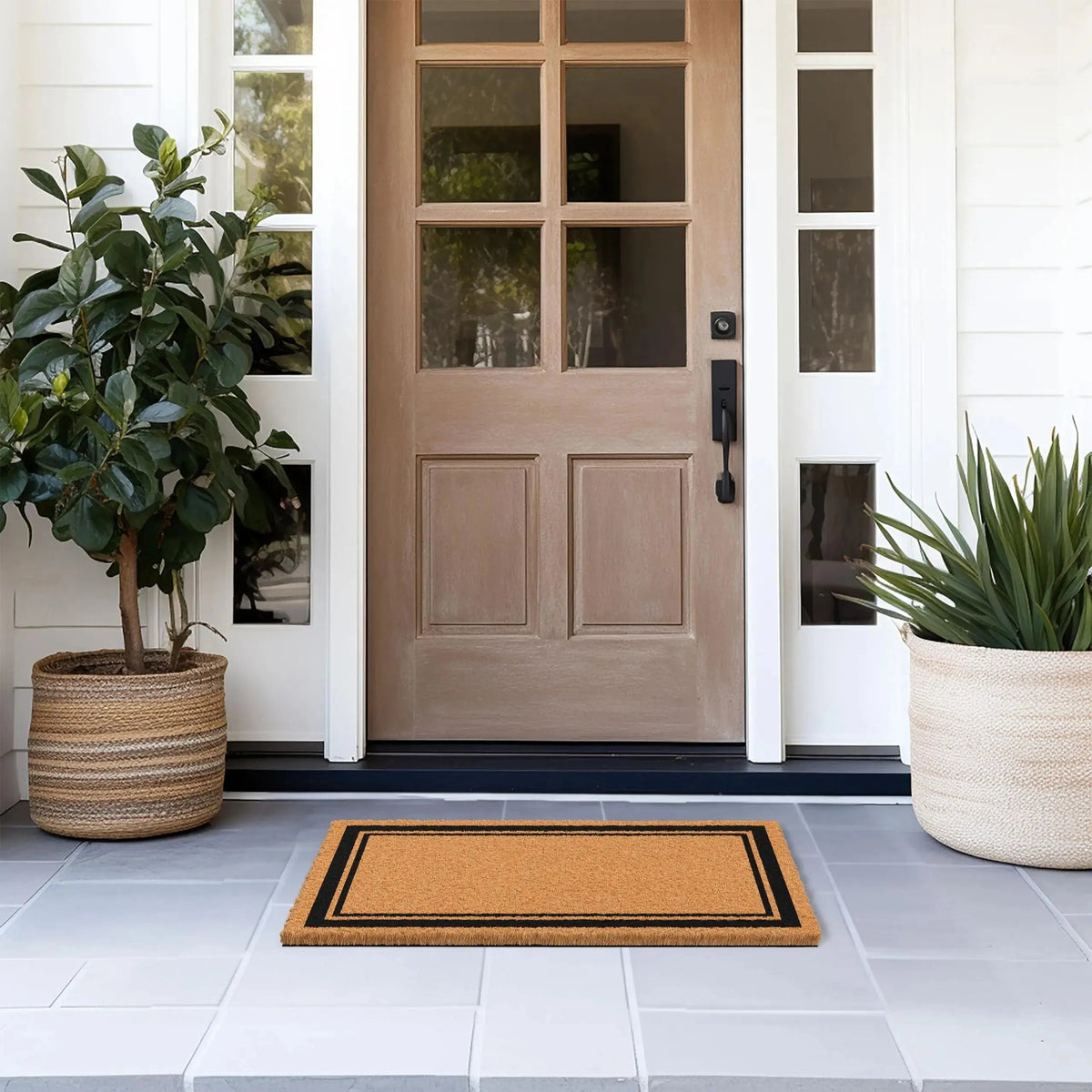 Coir doormat at a front door