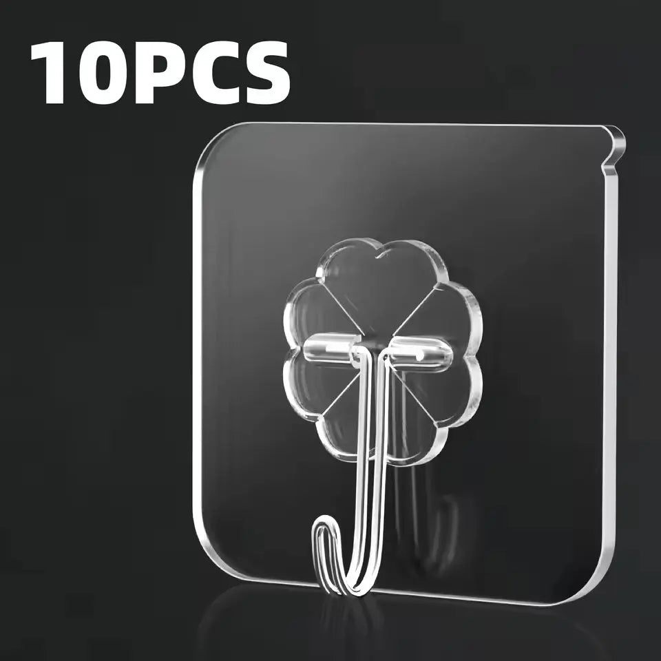 Set of 10 clear adhesive wall hooks