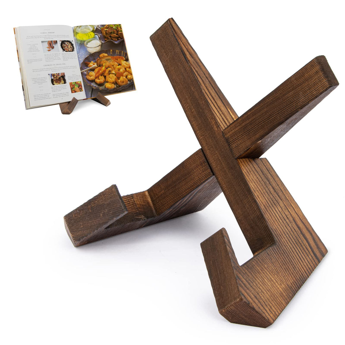 Wooden cookbook holder natural wood grain
