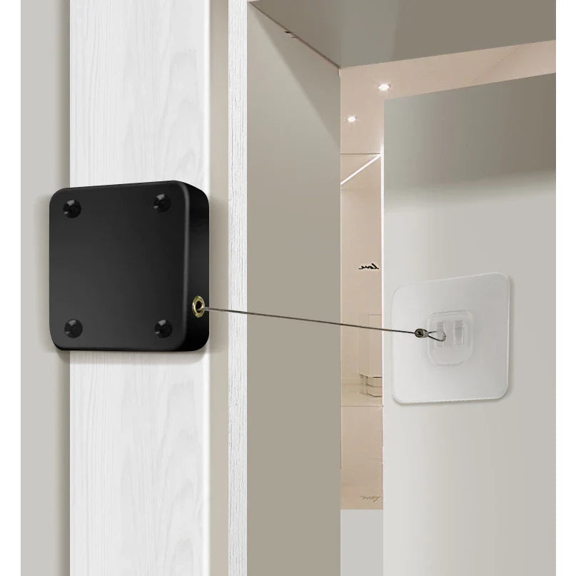 Adhesive self-closing door closer on a door