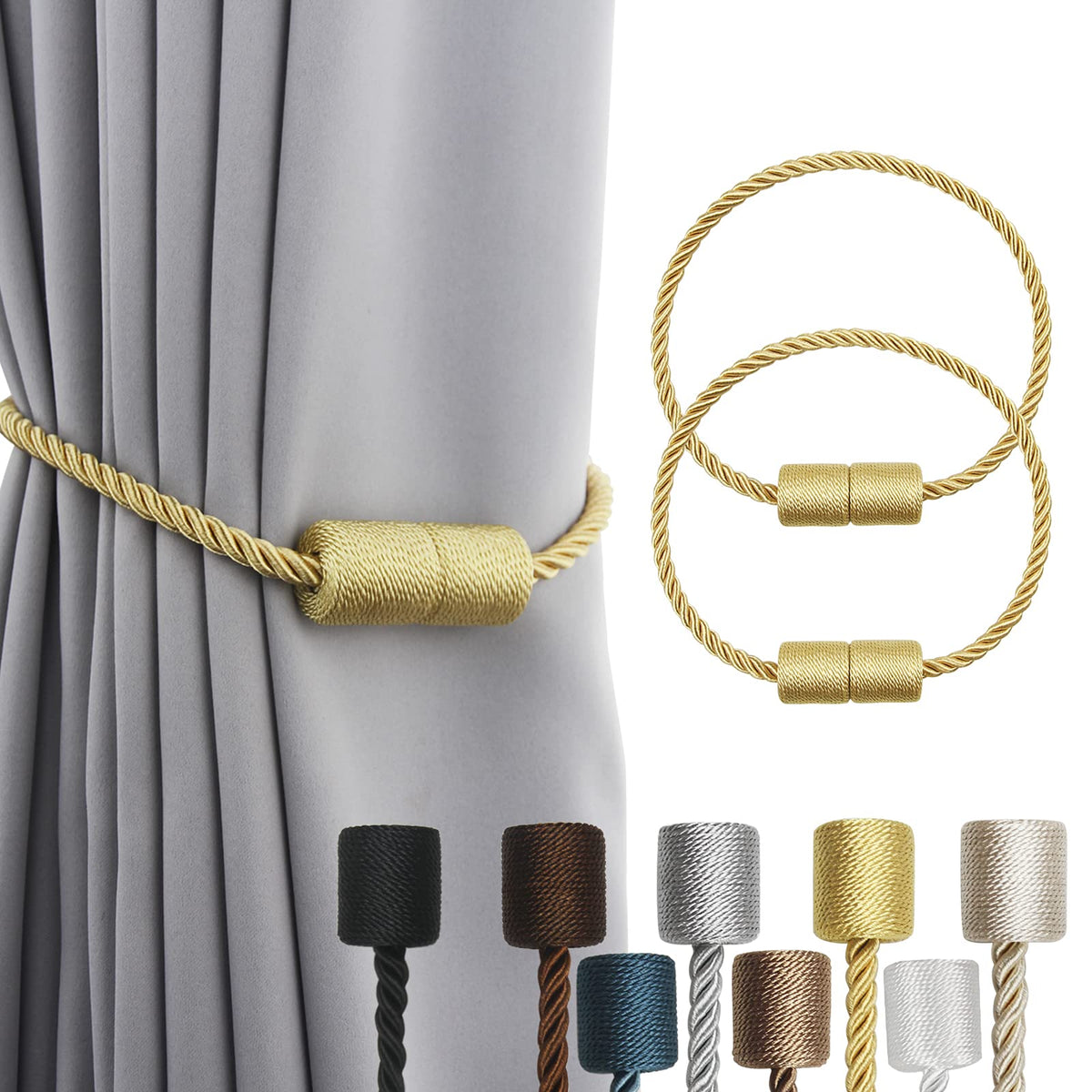 Gold magnetic rope curtain tiebacks