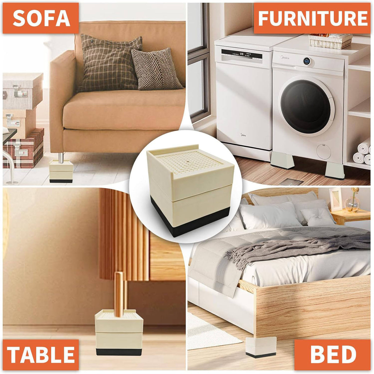 Set of four non-slip furniture risers