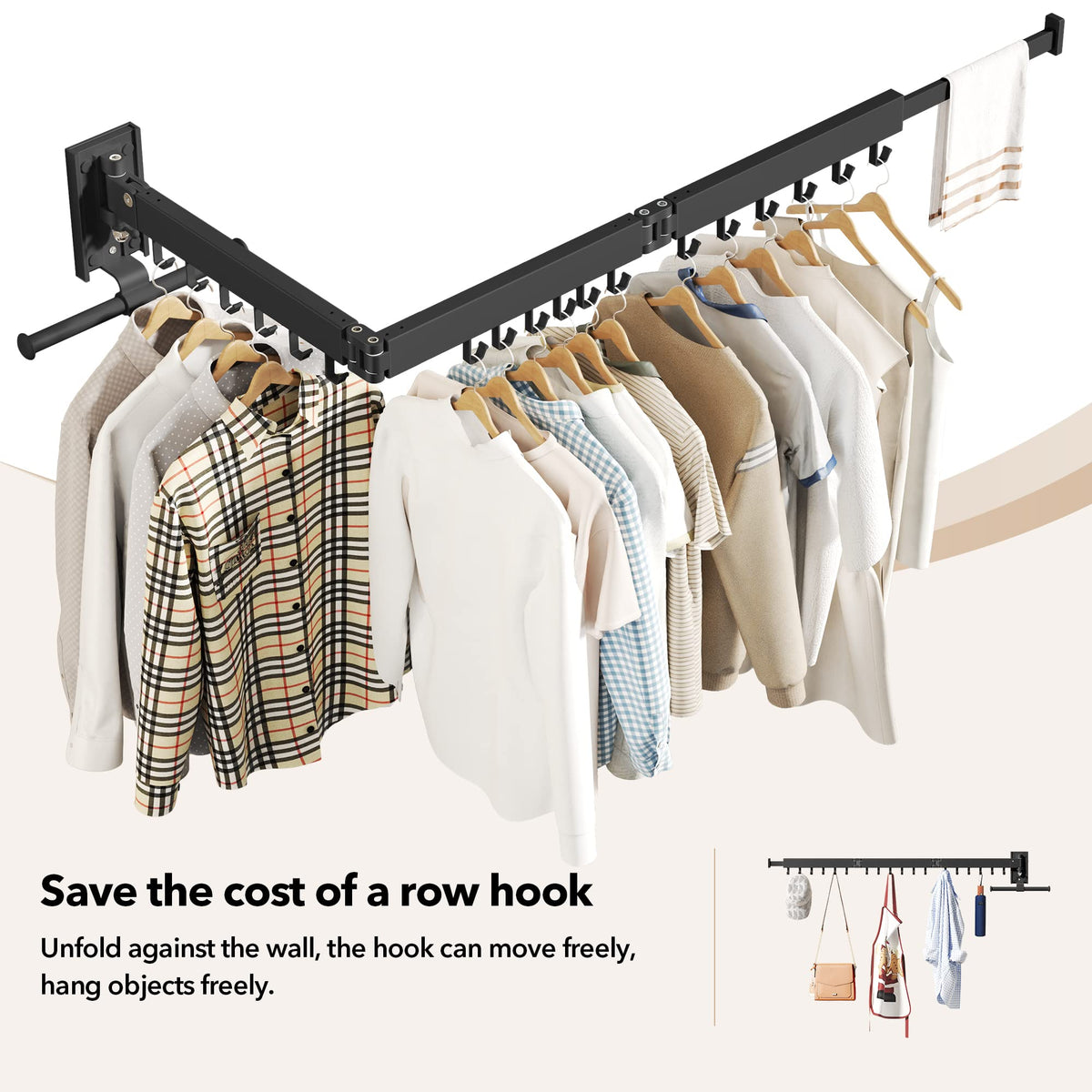 Wall-mounted hanger folded and extended