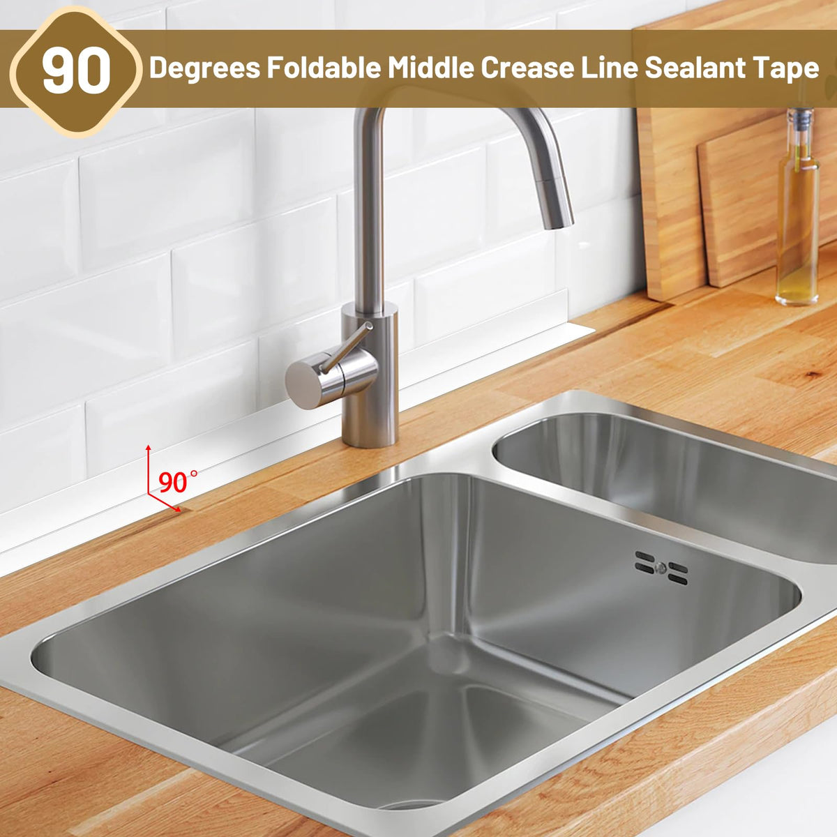 Caulk tape applied to bathtub joint
