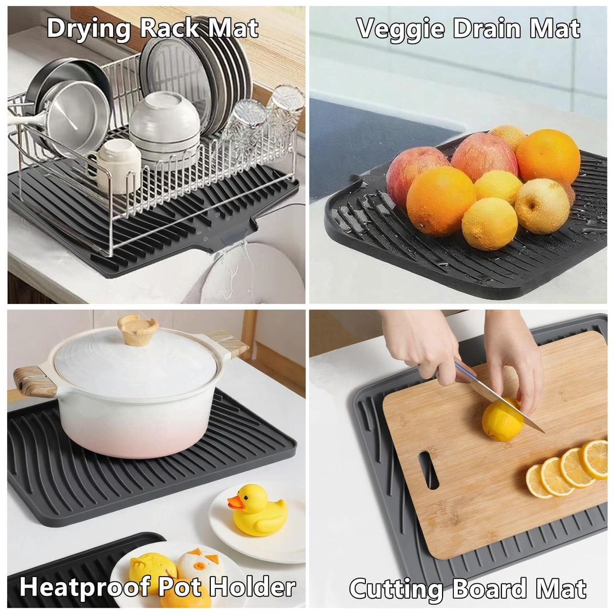 Dish drying mat draining water into the sink