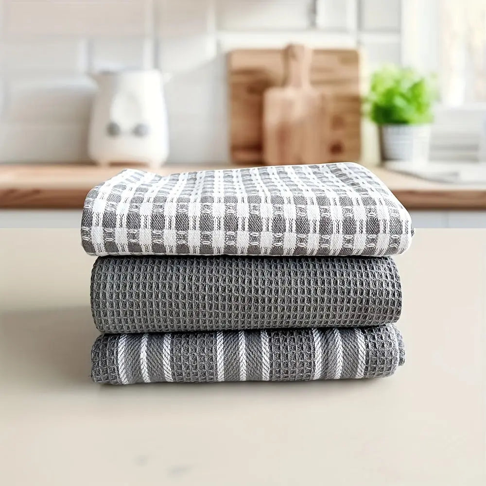 Cotton waffle kitchen towels in Grey