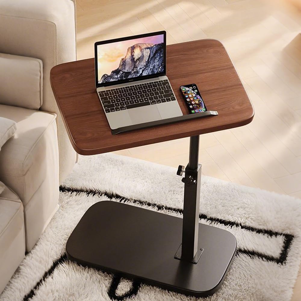 Walnut top side table with black frame