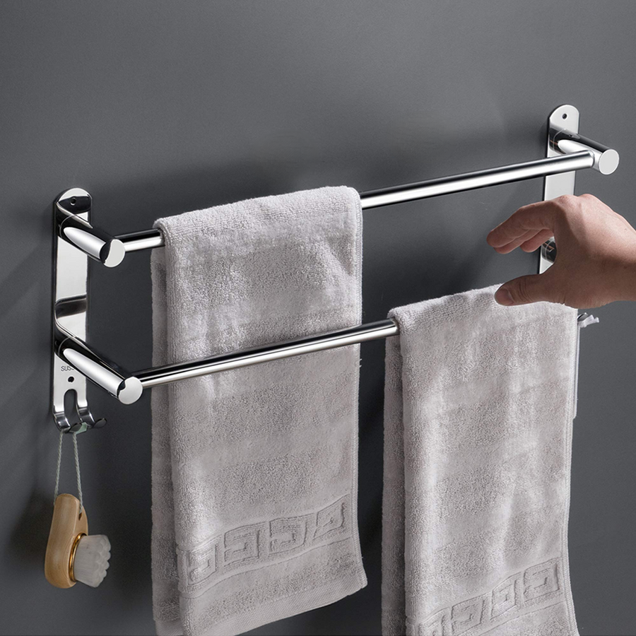 Two-rod extendable stainless steel towel bar
