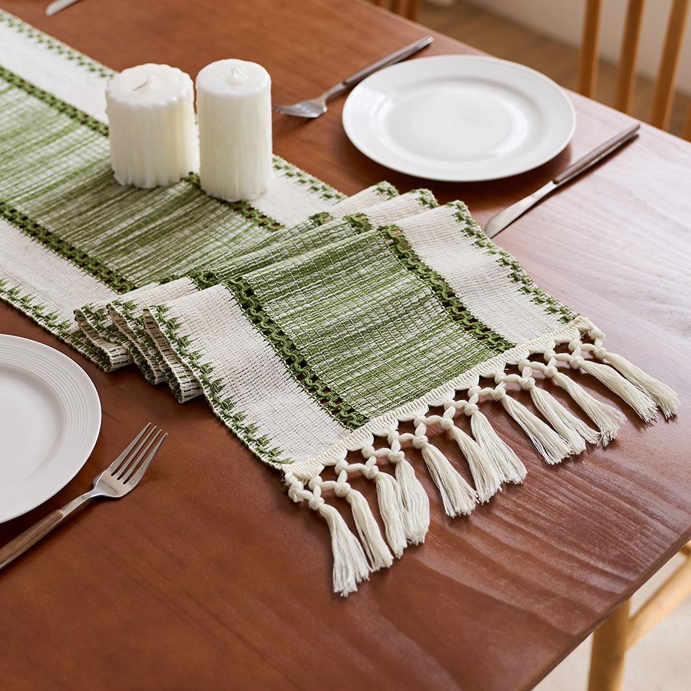 Green boho macrame table runner