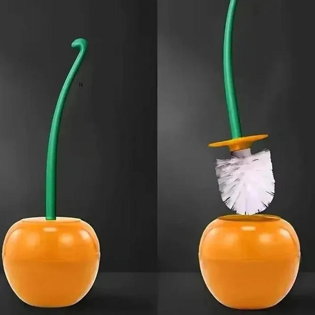 Orange cherry-shaped toilet brush holder