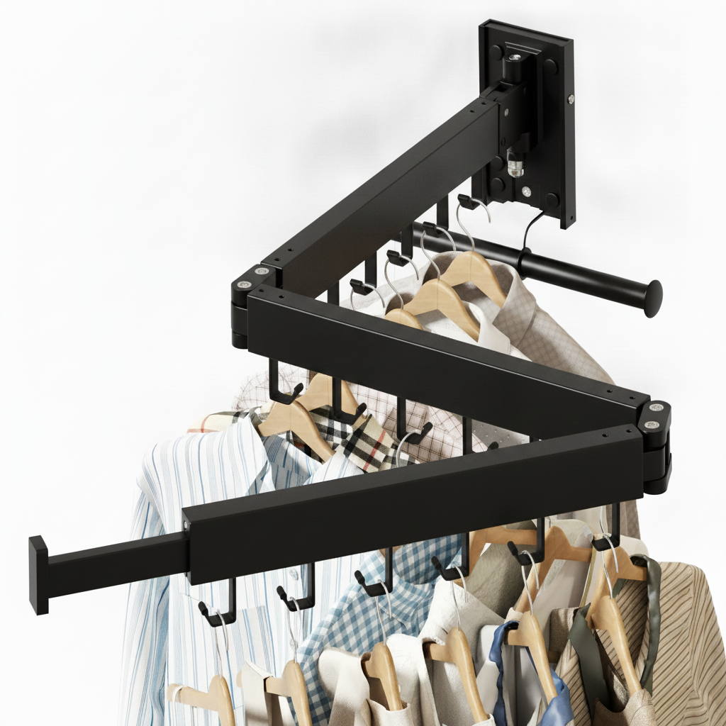 Black retractable laundry hanger