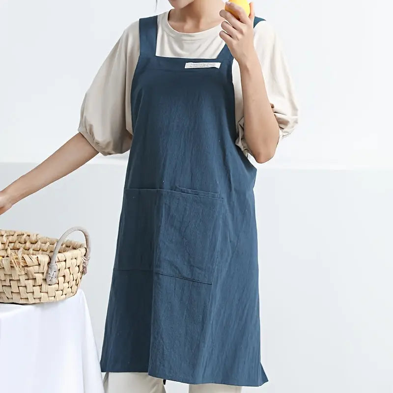 Navy blue cross-back apron